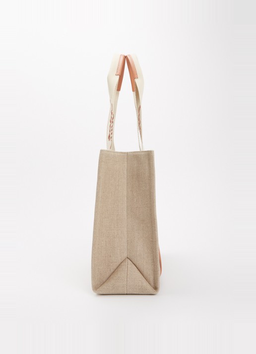 Chloé Woody Medium shopper van canvas met kalfsleren details - detail 2 lichtoranje