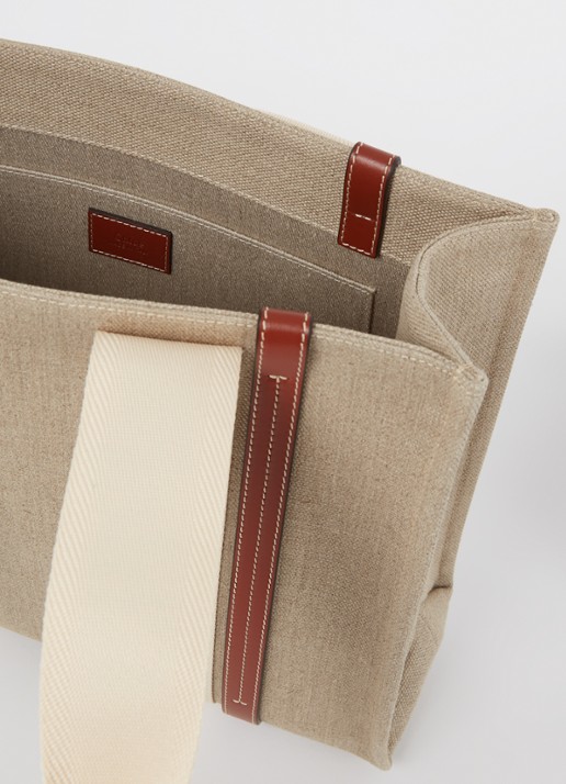 Chloé Woody Medium shopper van canvas met kalfsleren details - detail 2 kastanjebruin