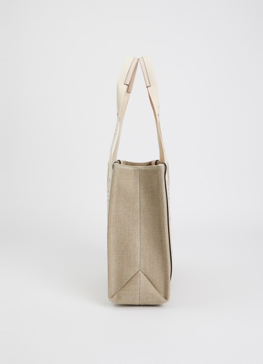 Chloé Woody shopper van canvas met leren details - detail 3 beige