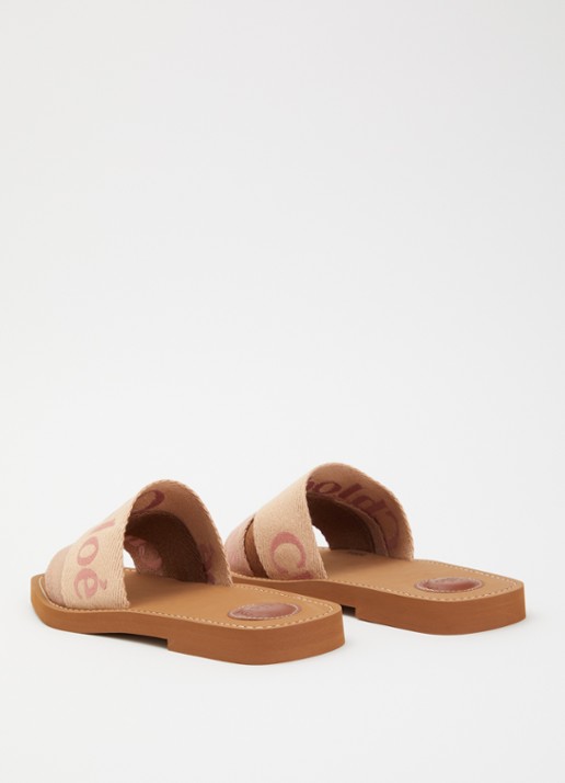 Chloé Woody slipper met logo - achterkant camel