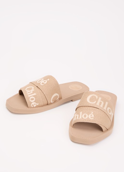 Chloé Woody slipper van canvas met logo - detail 2 oudroze