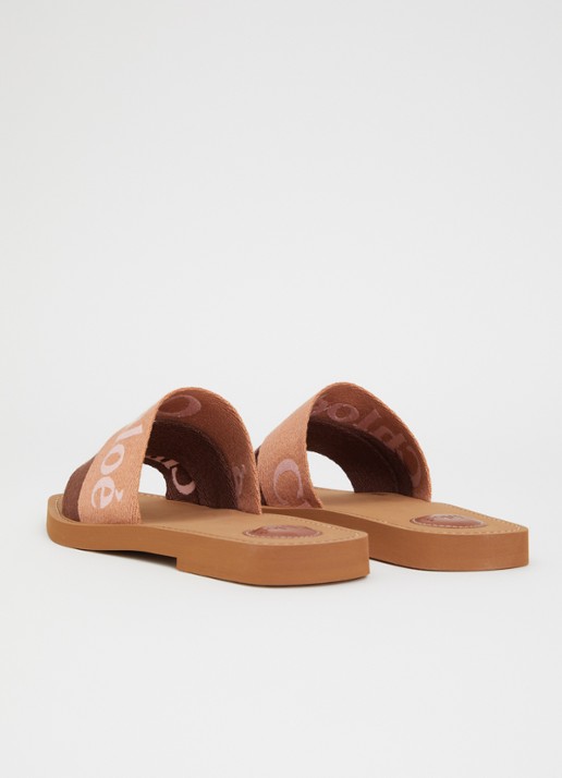 Chloé Woody slipper van canvas met logo - achterkant oudroze