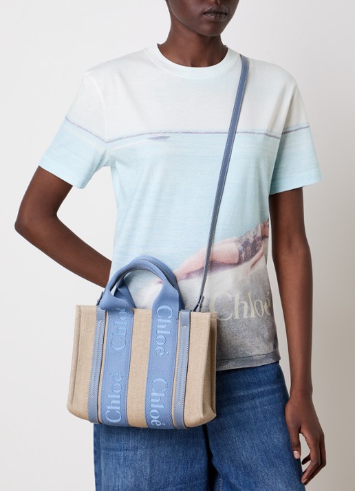 Chloé Woody Small handtas met kalfsleren details - voorkant 2 blauw