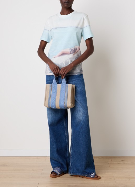 Chloé Woody Small handtas met kalfsleren details - voorkant 3 blauw