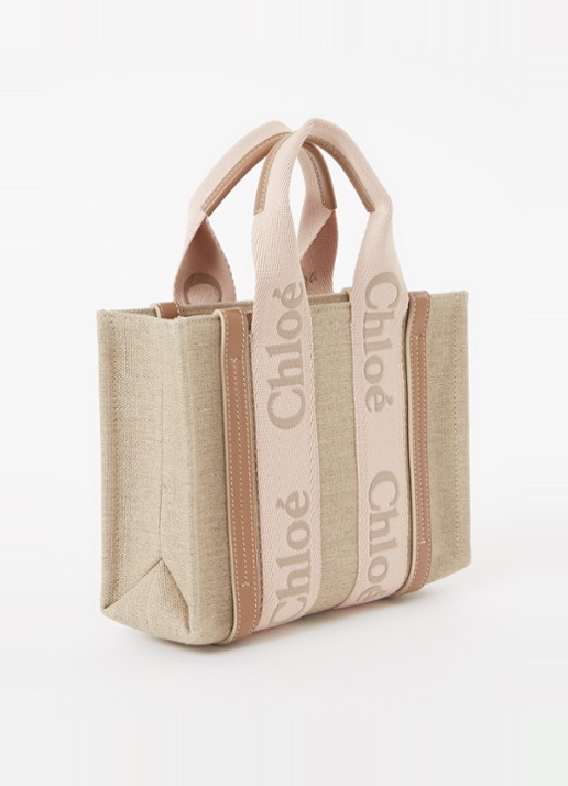 Chloé Woody Small handtas met kalfsleren details - achterkant 7 beige