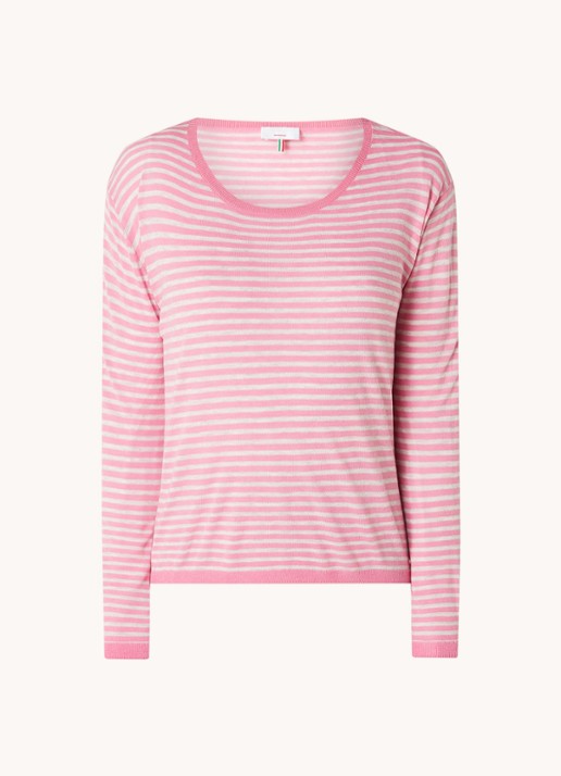 CINQUE Cijara fijngebreide pullover in kasjmierblend met streepprint  - voorkant 2 roze