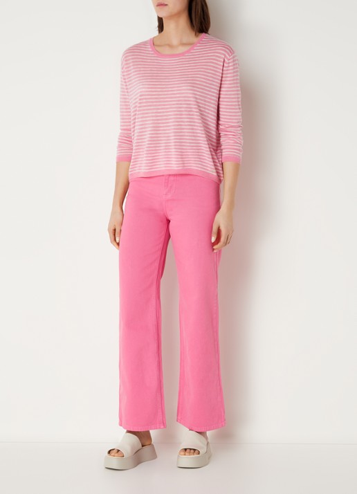 CINQUE Cijara fijngebreide pullover in kasjmierblend met streepprint  - voorkant 3 roze