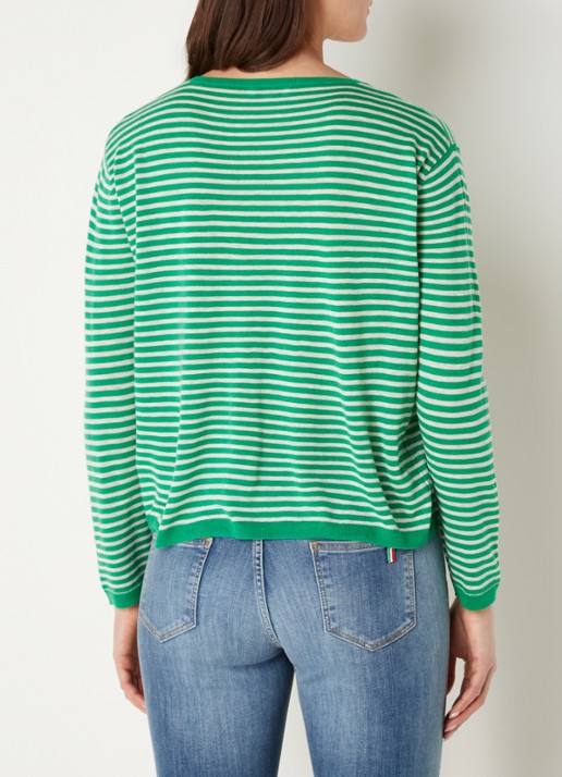 CINQUE Cijara fijngebreide pullover in kasjmierblend met streepprint  - achterkant 3 neongroen