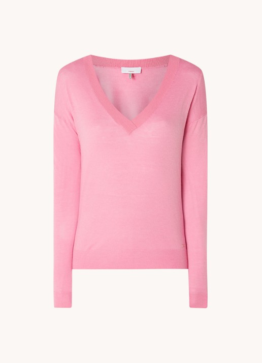CINQUE Cijill fijngebreide pullover in kasjmierblend met V-hals  - voorkant 3 roze