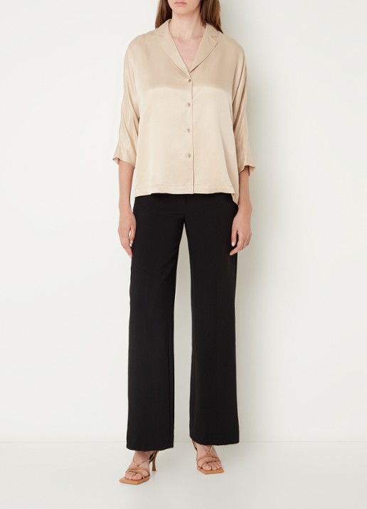 CINQUE Cipasta blouse  met glanzende finish - voorkant 3 donkerbeige
