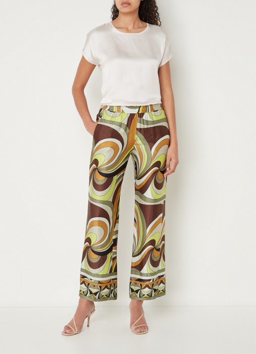 CINQUE Cisleepy high waist loose fit broek van satijn met print - voorkant 3 olijfgroen