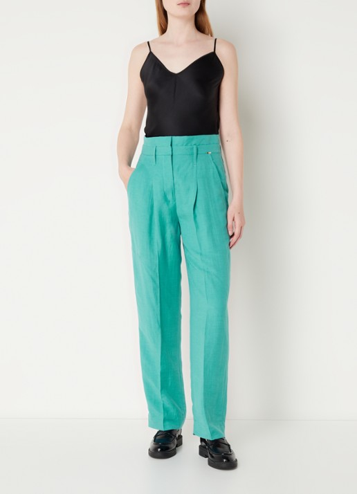 CINQUE Cisusi high waist tapered fit pantalon in linnenblend met steekzakken - voorkant 3 zeegroen