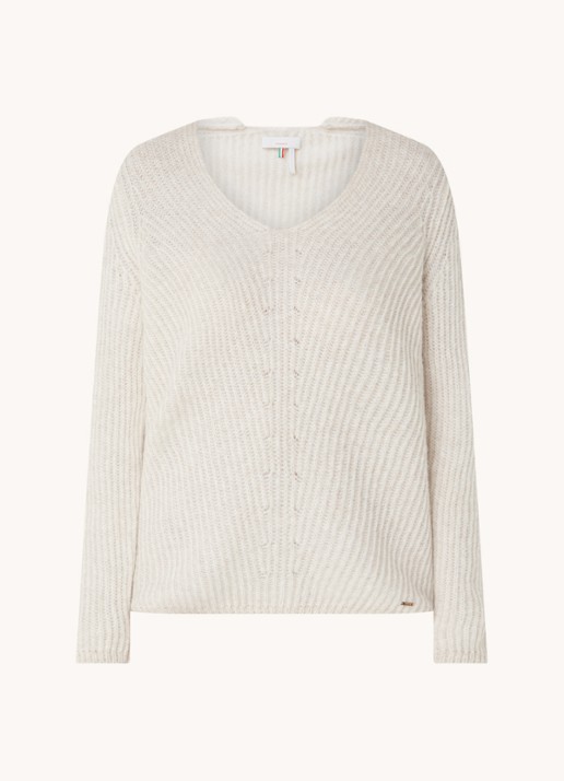 Cinque Ribgebreide pullover in merino wolblend - voorkant 2 creme