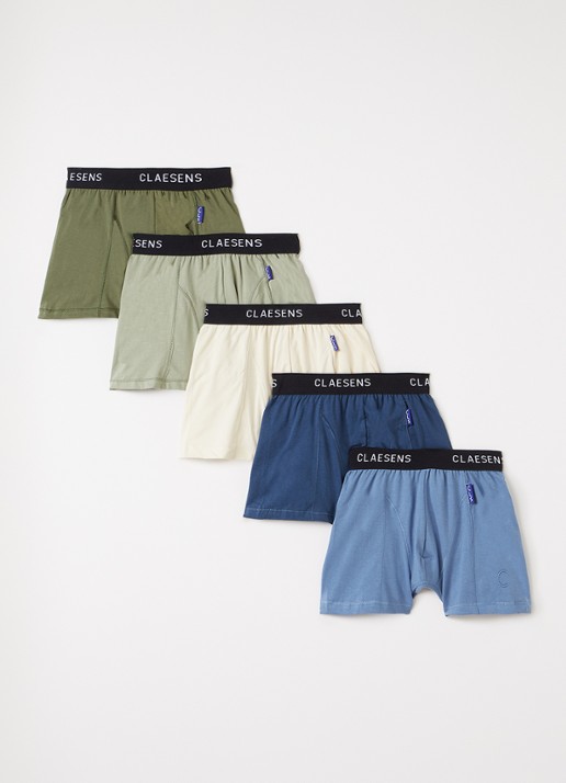 Claesens Boxershorts met logoband in 5-pack - voorkant indigo