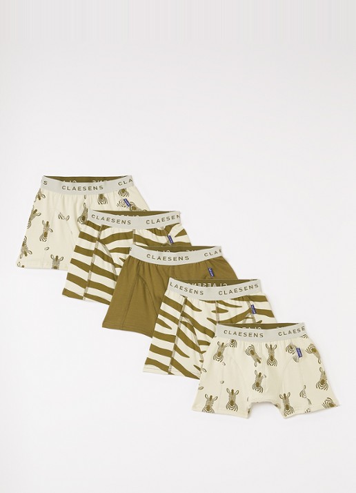 Claesens Boxershorts met print in 5-pack - voorkant mosgroen