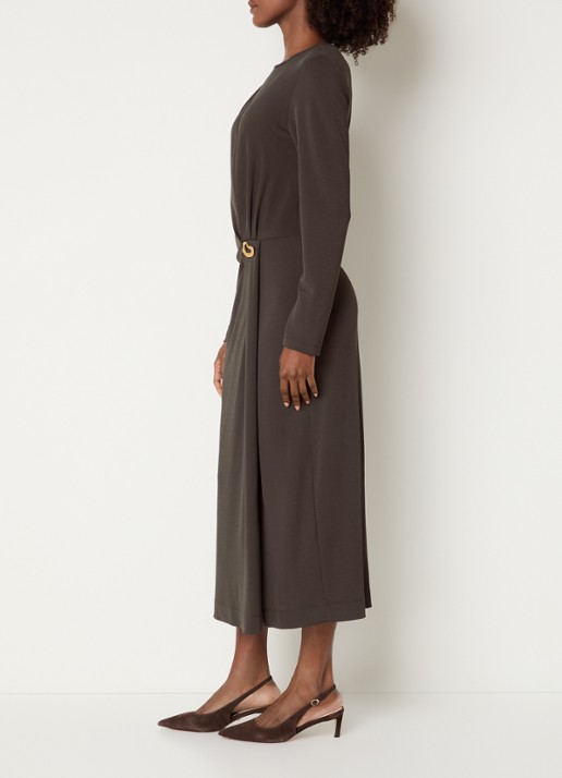 Claudia Sträter Asymmetrische maxi kokerjurk met plooidetail - voorkant 4 hazelnootbruin