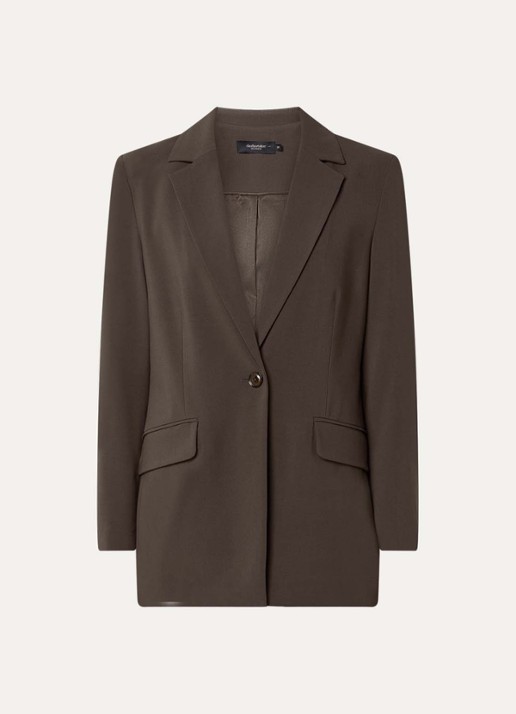 Claudia Sträter Blazer in wolblend met klepzakken - voorkant 2 donkerbruin