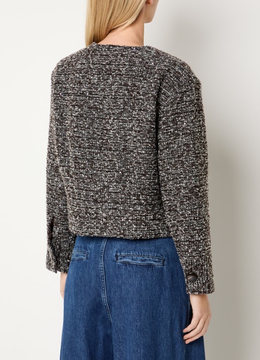 Claudia Sträter Blazer in wolblend met tweed-look en pailletten  - achterkant 4 donkerbruin