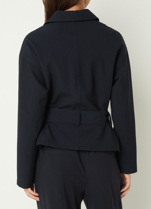 Claudia Sträter Blazer met krijtstreep en strikceintuur - achterkant 4 donkerblauw