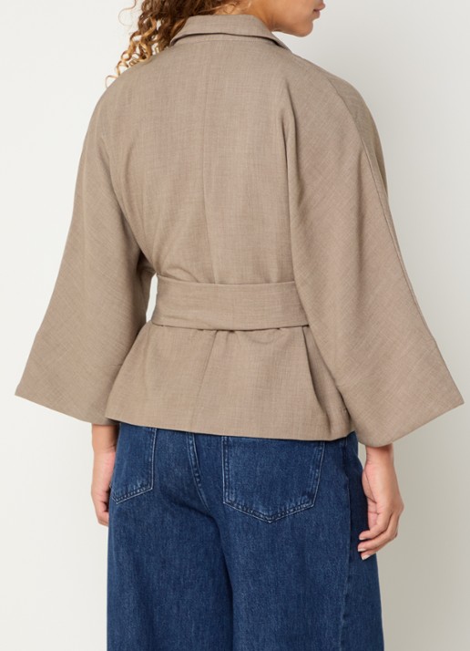 Claudia Sträter Blazer met strikceintuur - achterkant donkerbeige