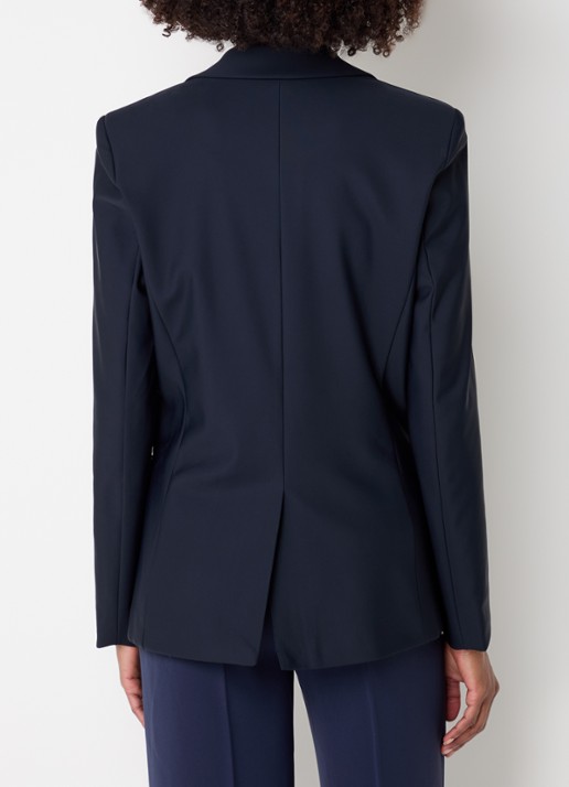 Claudia Sträter Blazer van travelstof met klepzakken en stretch - achterkant donkerblauw