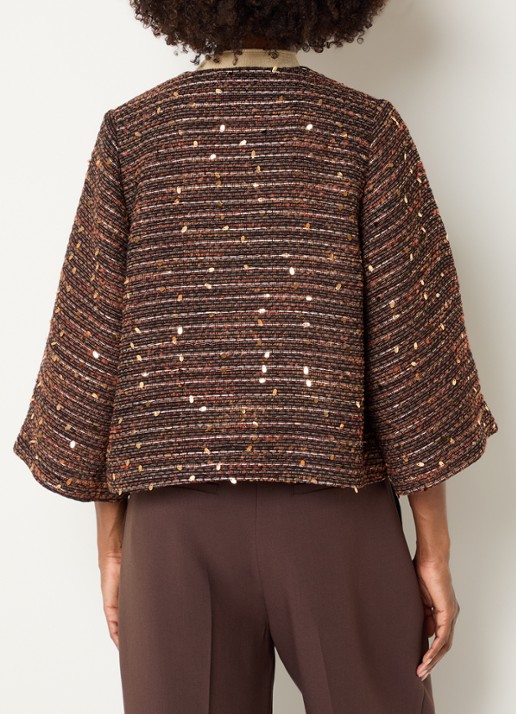 Claudia Sträter Blazer van tweed in wolblend met pailletten  - achterkant 4 oranjebruin