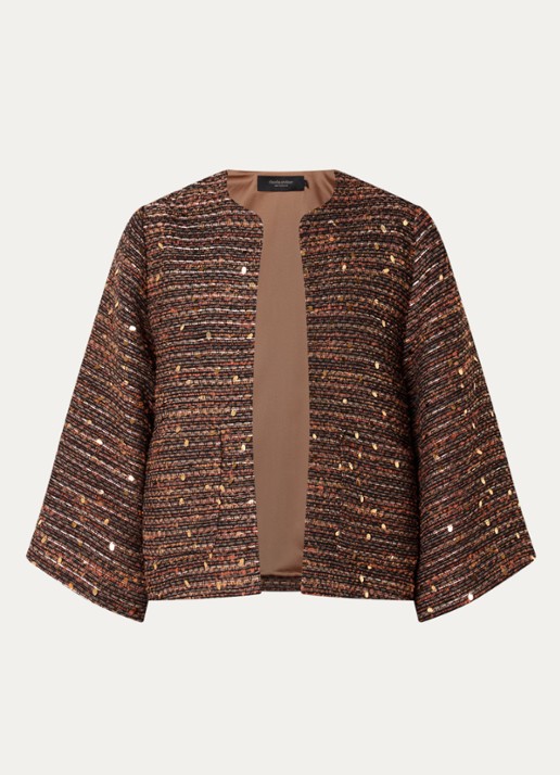 Claudia Sträter Blazer van tweed in wolblend met pailletten  - voorkant 2 oranjebruin