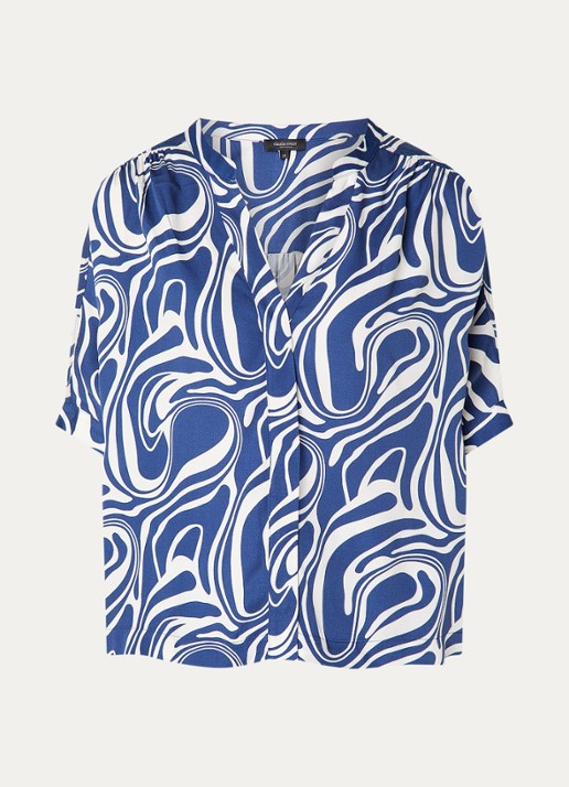 Claudia Sträter Blouse met print - voorkant royalblauw
