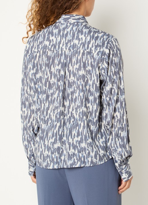 Claudia Sträter Blouse met print - achterkant staalblauw