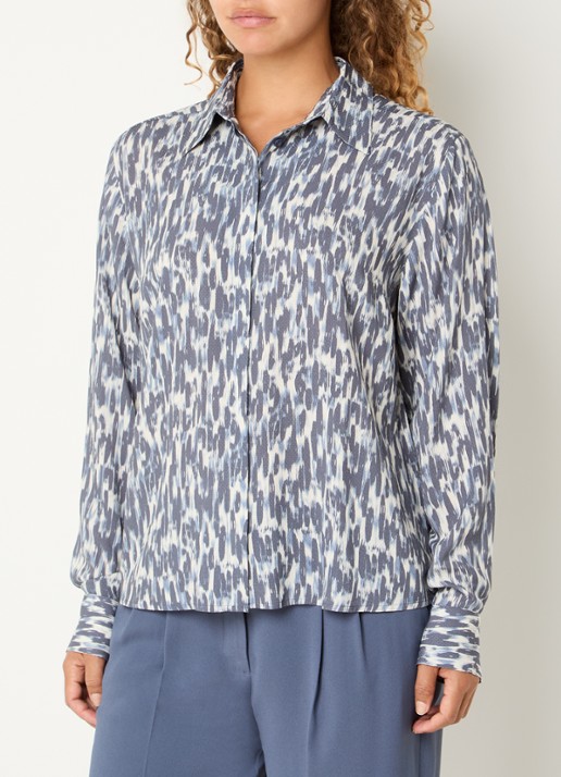 Claudia Sträter Blouse met print - detail 2 staalblauw