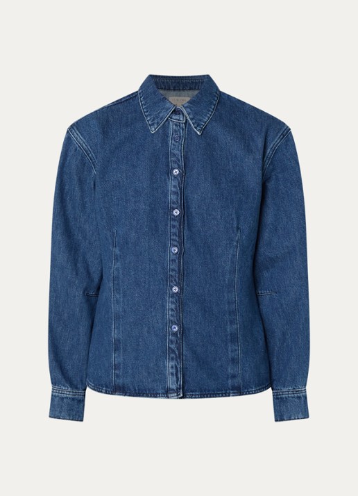 Claudia Sträter Blouse van denim met kraag - voorkant 3 indigo