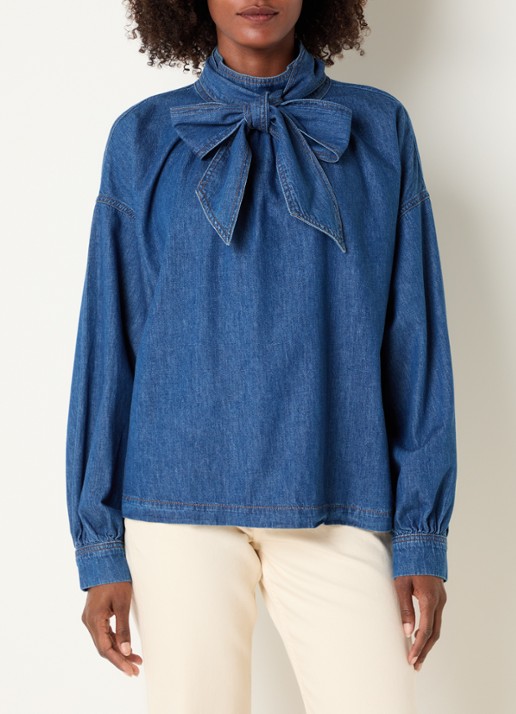 Claudia Sträter Blouse van denim met sjaalkraag