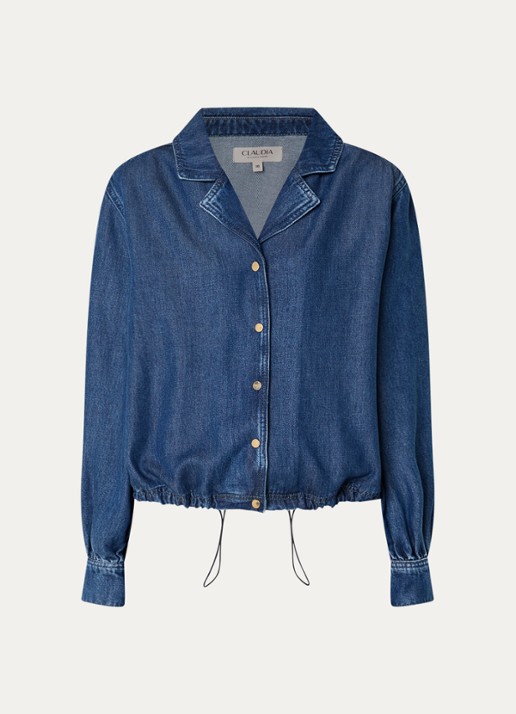 Claudia Sträter Blouse van denim - voorkant 2 indigo