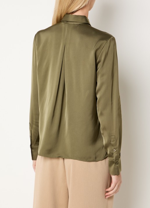 Claudia Sträter Blouse van satijn met borstzakken - achterkant 4 legergroen