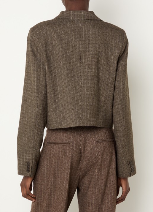 Claudia Sträter Cropped blazer met krijtstreep en lurex - achterkant lichtbruin