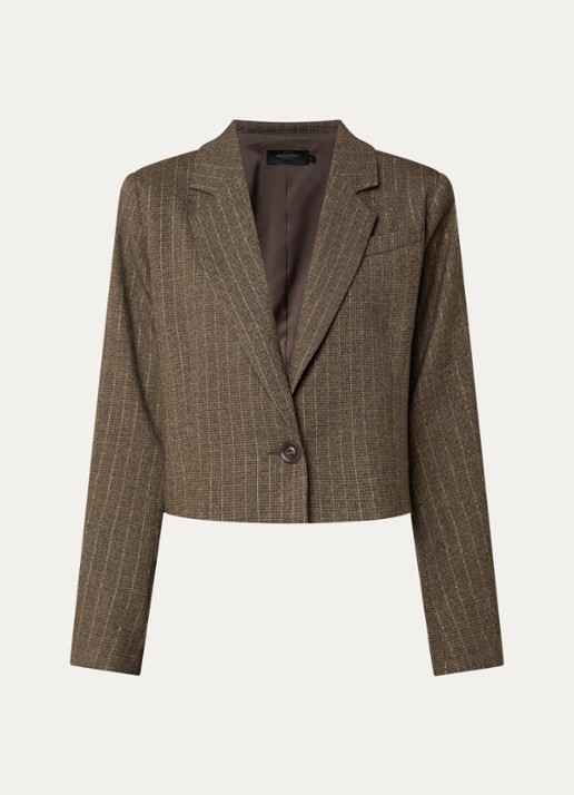 Claudia Sträter Cropped blazer met krijtstreep en lurex - voorkant 2 lichtbruin