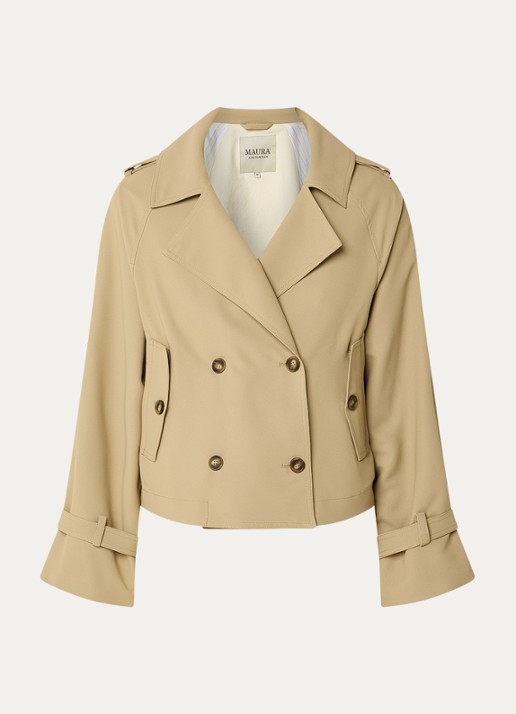 Claudia Sträter Cropped double-breasted trenchcoat met klepzakken - voorkant 2 camel