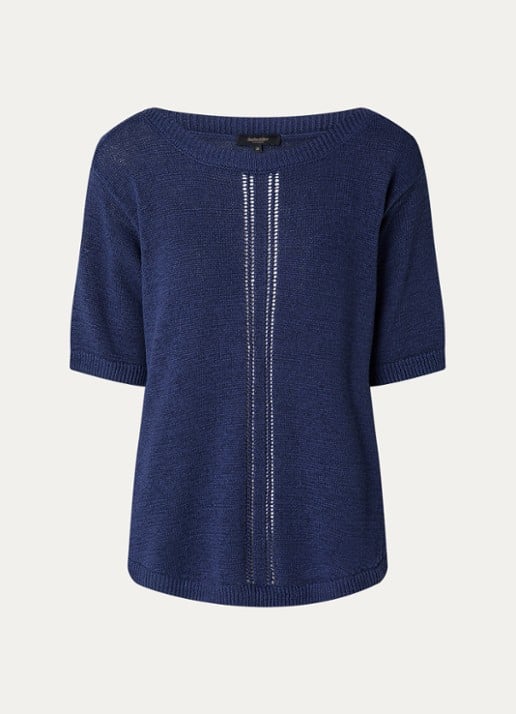 Claudia Sträter Fijngebreide pullover in linnenblend - voorkant donkerblauw