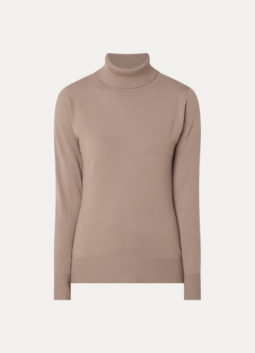 Claudia Sträter Fijngebreide pullover met col - voorkant taupe