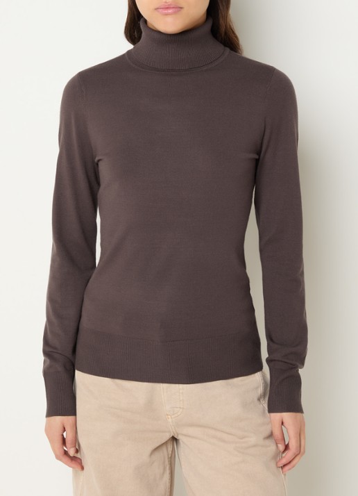 Claudia Sträter Fijngebreide pullover met col - detail 3 lichtbruin