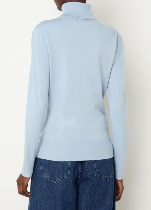 Claudia Sträter Fijngebreide pullover met col - achterkant 4 blauw