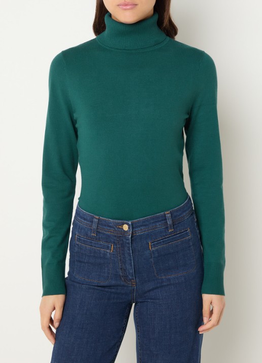 Claudia Sträter Fijngebreide pullover met col - detail 3 zeegroen