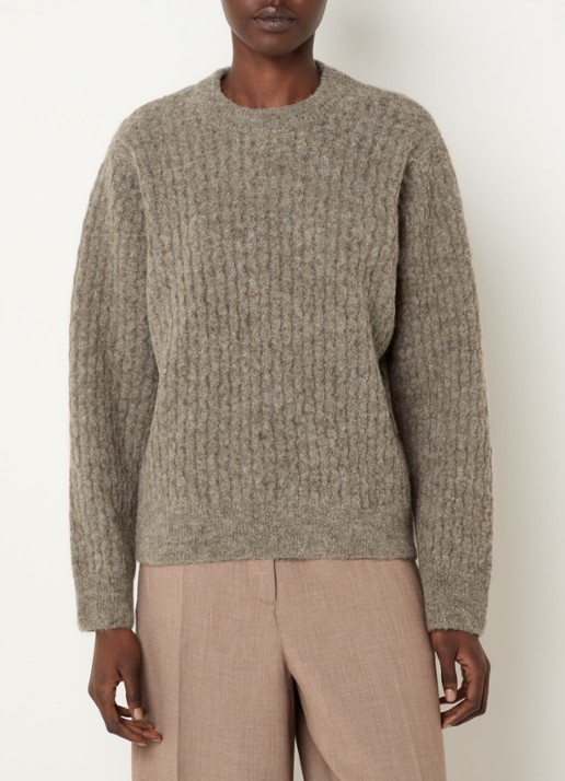 Claudia Sträter Fijngebreide trui in alpaca wolblend met structuur - detail beige