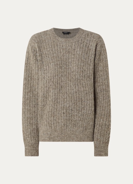 Claudia Sträter Fijngebreide trui in alpaca wolblend met structuur - voorkant 3 beige