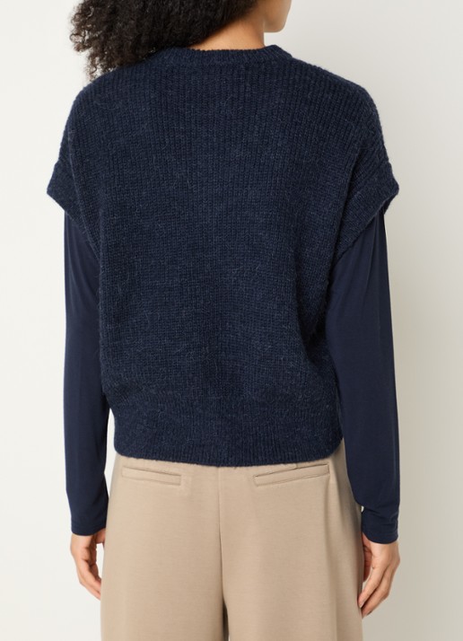 Claudia Sträter Grofgebreid mouwloos vest in alpaca wolblend - achterkant 3 donkerblauw