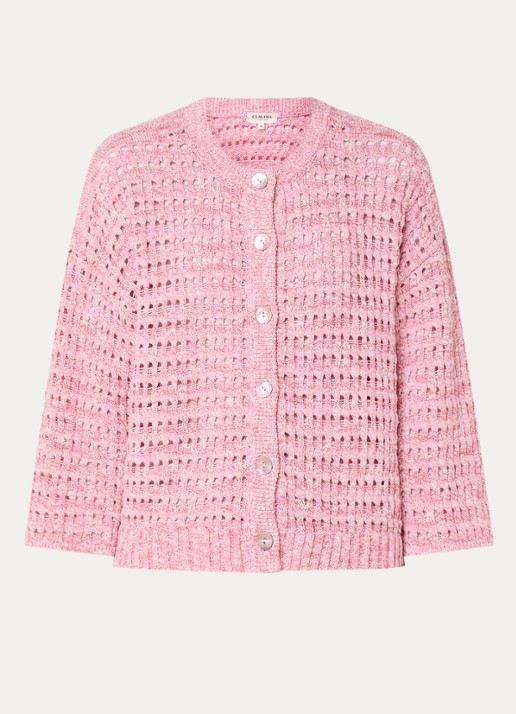 Claudia Sträter Grofgebreid vest met lurex - voorkant 2 roze