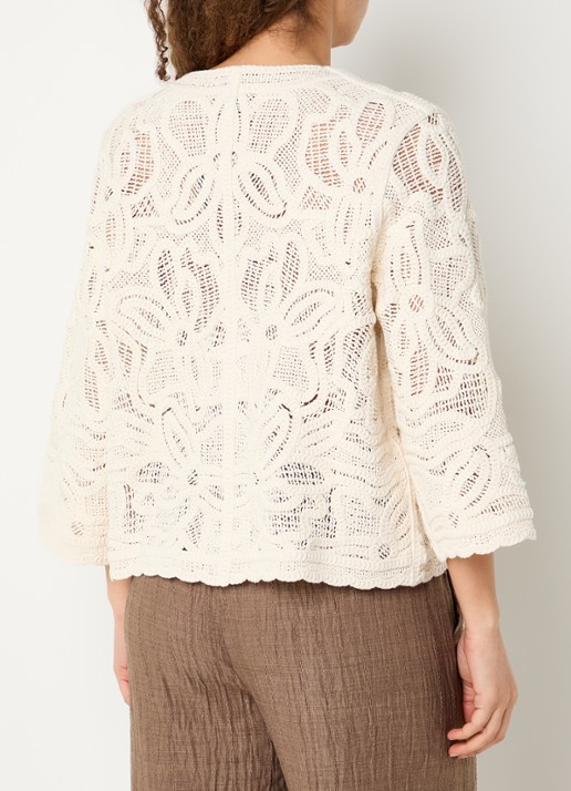 Claudia Sträter Grofgebreid vest met opengewerkt dessin - achterkant 2 beige