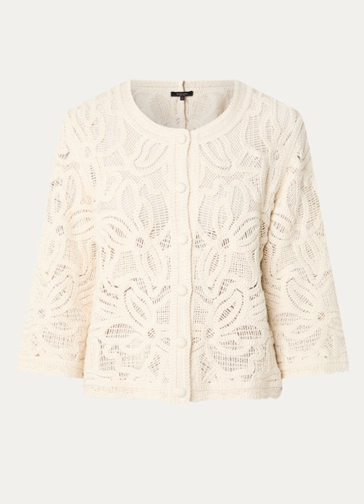 Claudia Sträter Grofgebreid vest met opengewerkt dessin - voorkant 3 beige