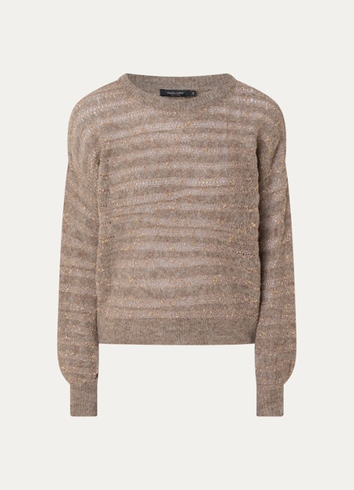 Claudia Sträter Grofgebreide mouwloze trui in alpaca wolblend - voorkant donkerbeige