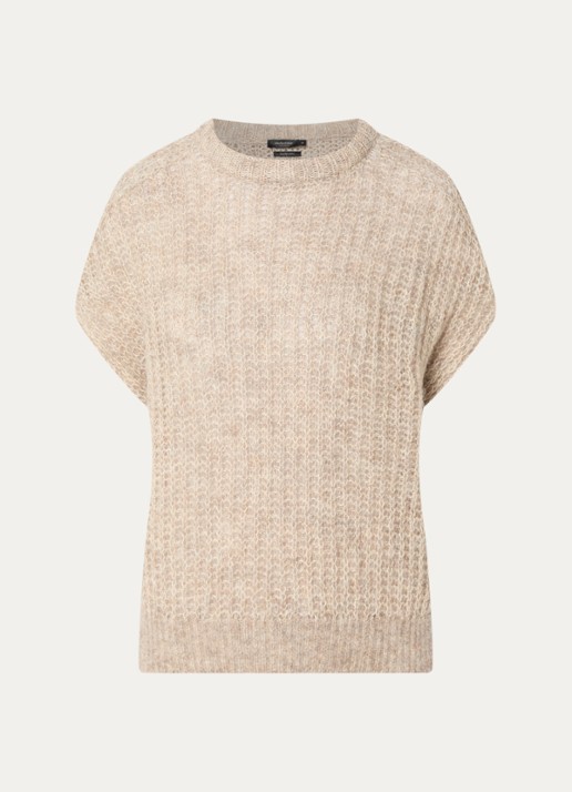 Claudia Sträter Grofgebreide mouwloze trui in alpaca wolblend - voorkant 2 donkerbeige